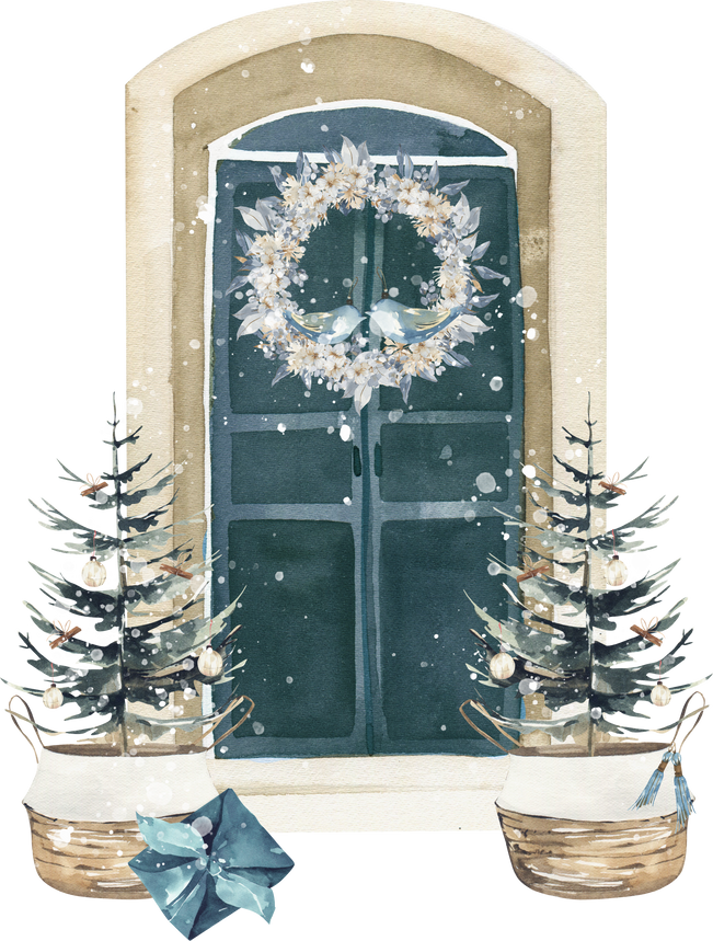watercolor christmas door